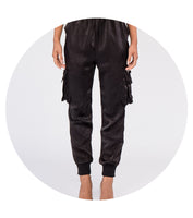 Textured Satin Cargo Joggers