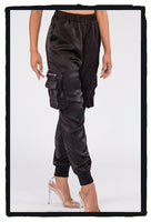 Textured Satin Cargo Joggers