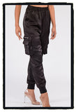 Textured Satin Cargo Joggers